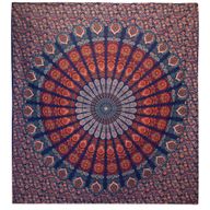 Dubbele Katoenen Sprei + Wandkleed - Pauwen Mandala - Blauw