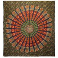 Dubbele Katoenen Sprei + Wandkleed - Pauwen Mandala - Groen