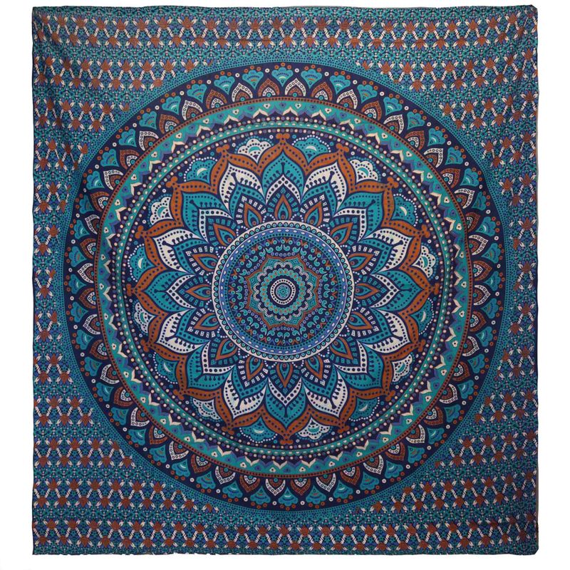 Dubbele Katoenen Sprei + Wandkleed - Klassieke Mandala - Turkoois