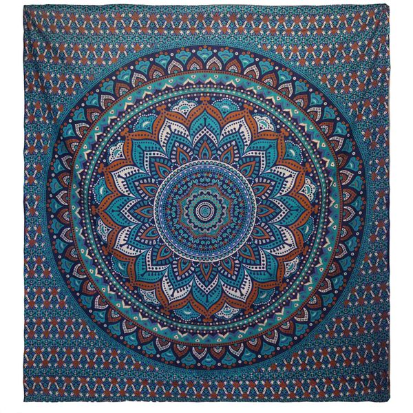 Dubbele Katoenen Sprei + Wandkleed - Klassieke Mandala - Turkoois