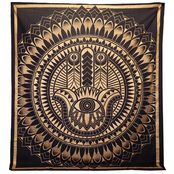 Dubbele Katoenen Sprei + Wandkleed - Hamsa - Zwart Goud