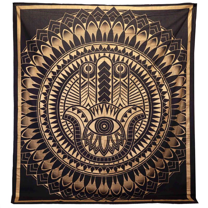 Dubbele Katoenen Sprei + Wandkleed - Hamsa - Zwart Goud