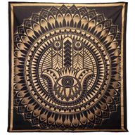 Dubbele Katoenen Sprei + Wandkleed - Hamsa - Zwart Goud