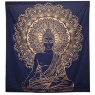 Dubbele Katoenen Sprei + Wandkleed - Boeddha - Blauw Goud