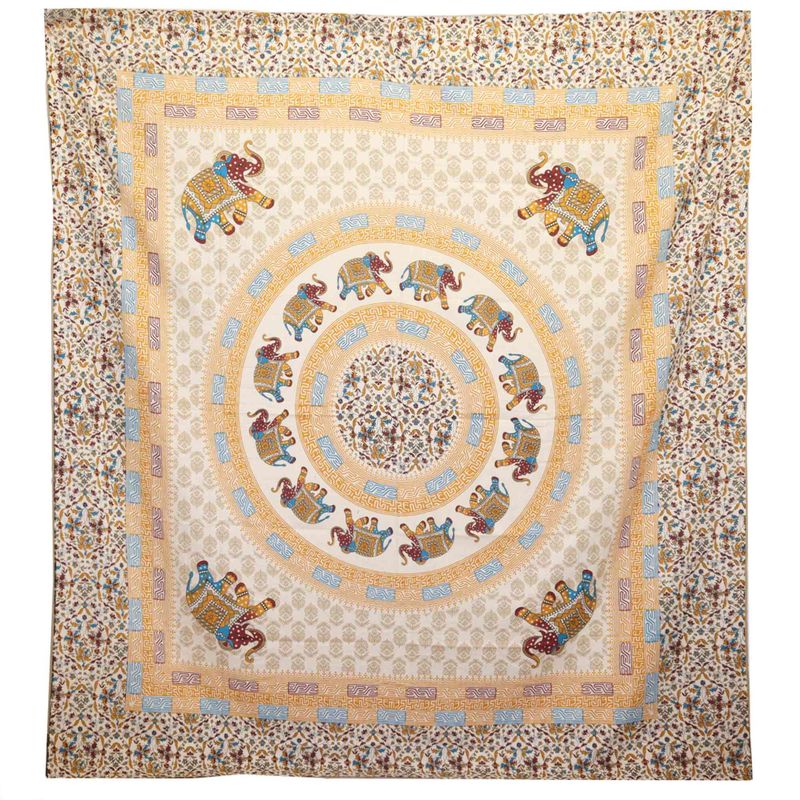 Wandkleed / Sprei - Olifant Mandala - Bruin/Oranje op Crème