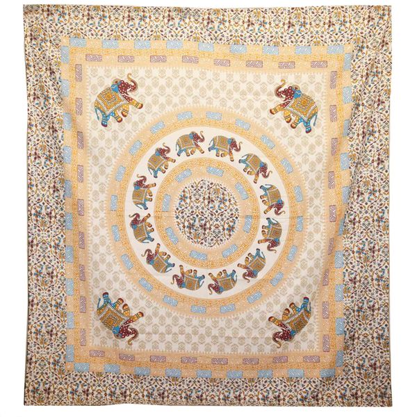 Wandkleed / Sprei - Olifant Mandala - Bruin/Oranje op Crème