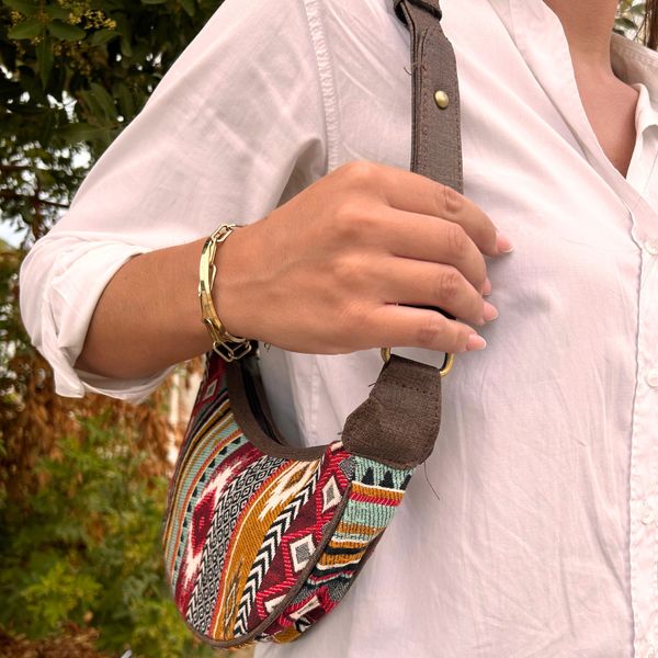 Jacquard Hobo Tas - Rijke Bruintinten (bruine riem)