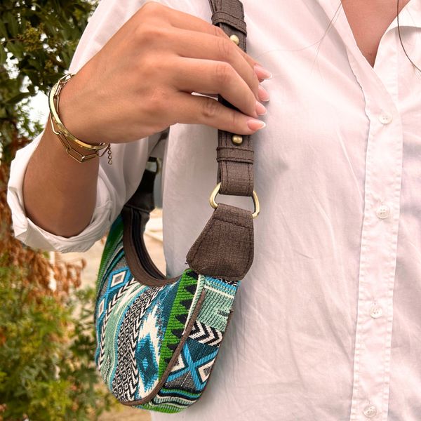 Jacquard Hobo Tas - Gedurfde Groentinten (bruine riem)