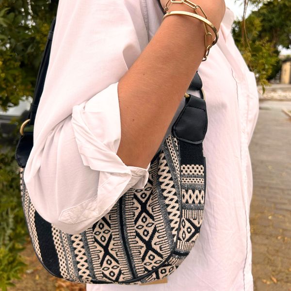 Jacquard Hobo Tas - Grijze Metro (zwarte riem)