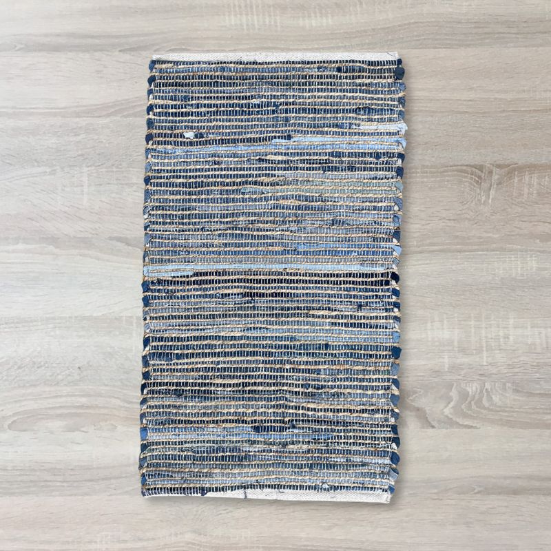 Kleine Jute en Gerecycled Katoen Tapijt - 50x90cm - Blauw