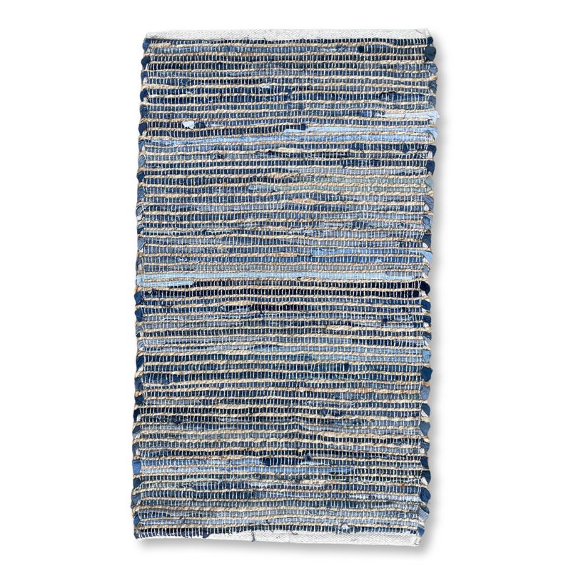 Middelgrote Jute en Gerecycled Katoen Tapijt - 90x150cm - Blauw