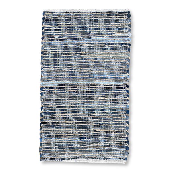 Middelgrote Jute en Gerecycled Katoen Tapijt - 90x150cm - Blauw