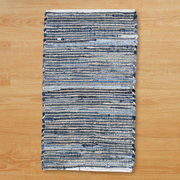 Middelgrote Jute en Gerecycled Katoen Tapijt - 90x150cm - Blauw