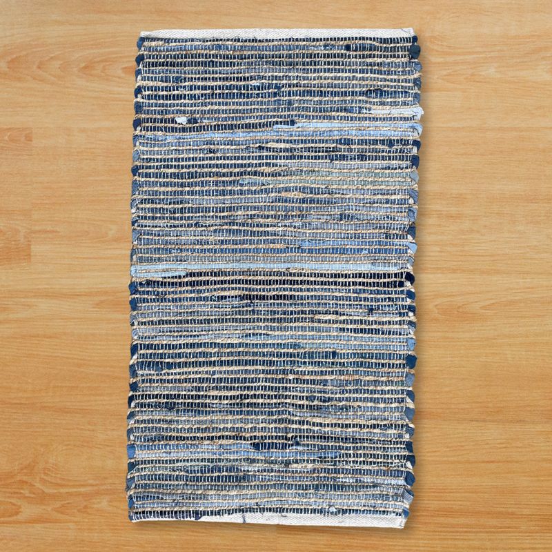 Middelgrote Jute en Gerecycled Katoen Tapijt - 90x150cm - Blauw
