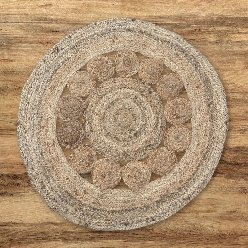 Rond Zacht Jute Tapijt met Cirkelpatroon Binnenin - 90cm
