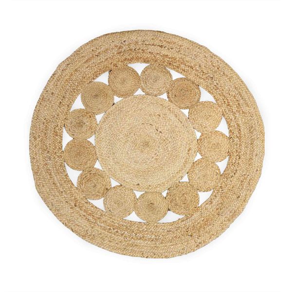 Rond Zacht Jute Tapijt met Cirkelpatroon Binnenin - 90cm