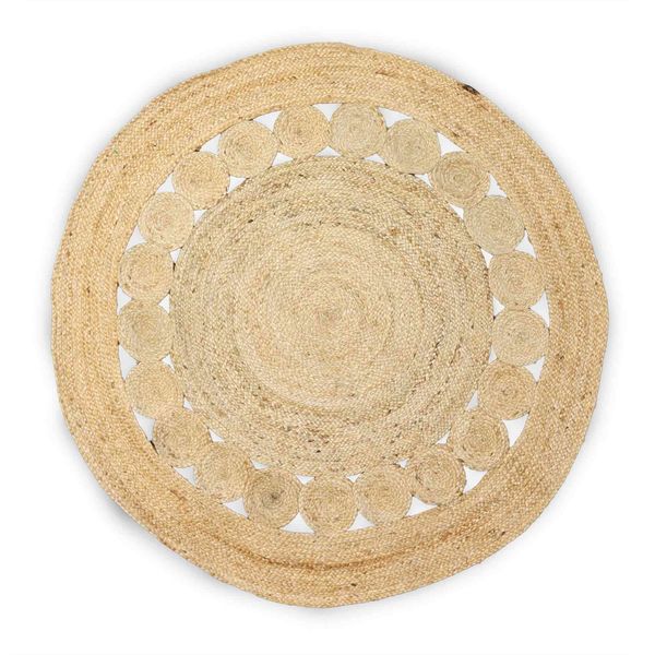 Groot Rond Zacht Jute Tapijt met Cirkelpatroon Binnenin - 120cm