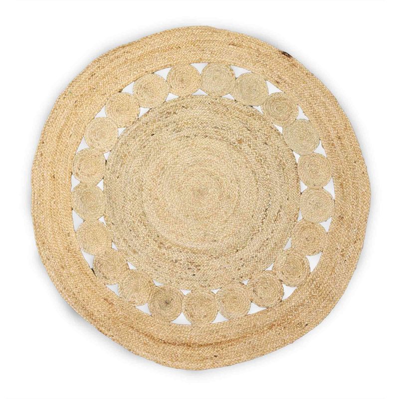Groot Rond Zacht Jute Tapijt met Cirkelpatroon Binnenin - 120cm