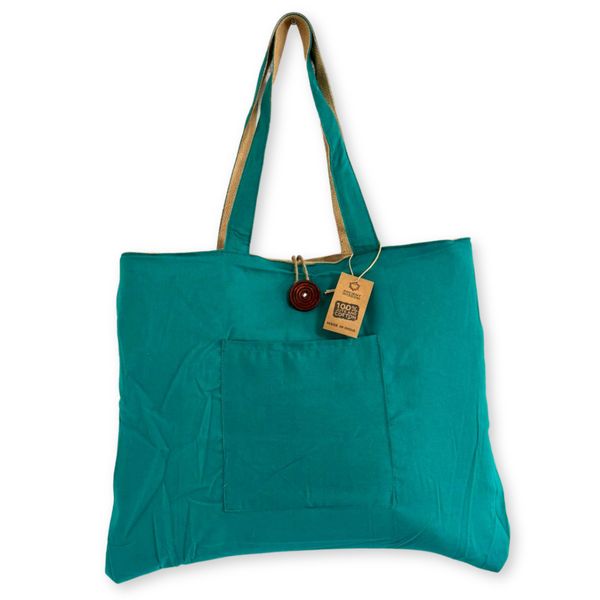 Jute & Katoen Omkeerbare Grote Tas - Teal