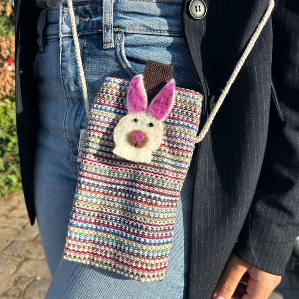 Telefoonhouder Tas Strepen Roze - konijntje decor