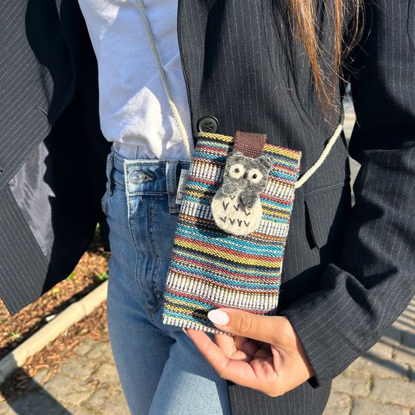 Telefoonhouder Tas Strepen Multi en Wit - uil decor