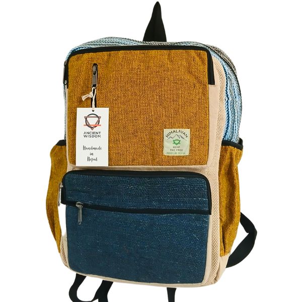 Grote Boxy Hennep Rugzak - Teal & Kurkuma