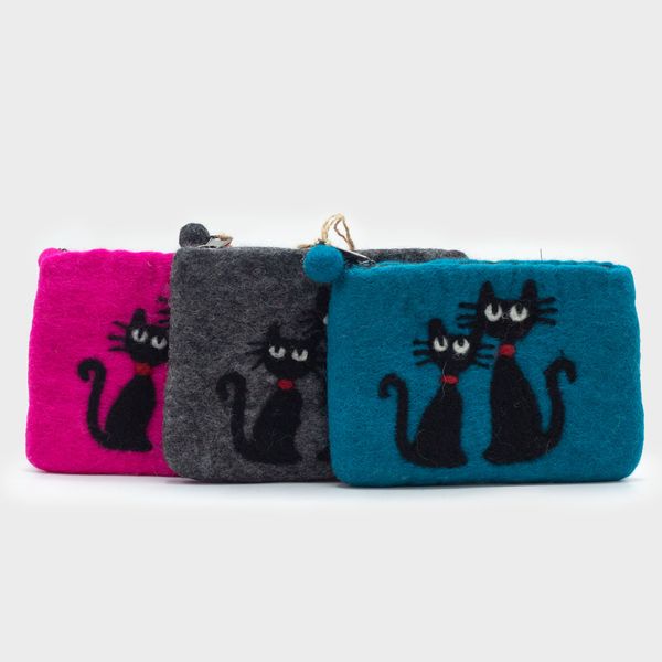 Natuurlijke Vilten Ritstas (assorti) - Twee Katten