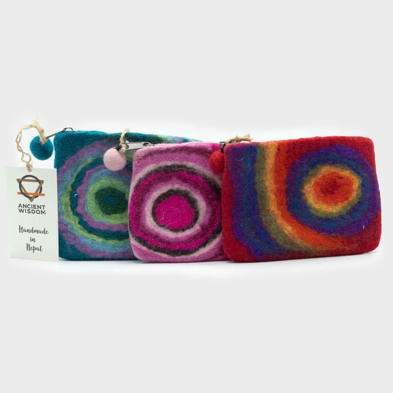 Natuurlijke Vilten Ritstas (assorti) - Psychedelisch