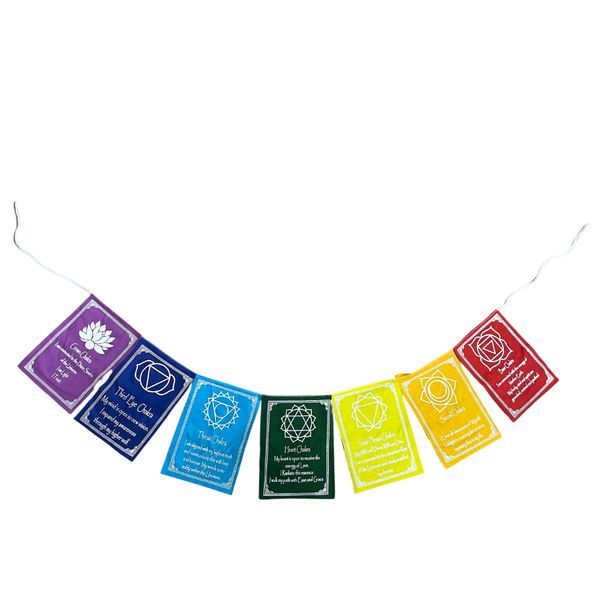 Zeven Chakra Kleuren & Mantra - Groot (7 vlaggen)