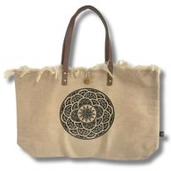 Natuurlijke Tote Bag met Leren Handvat - Mandala
