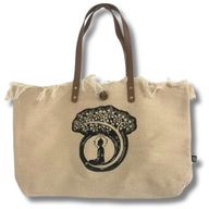 Natuurlijke Tote Bag met Leren Handvat - Boeddha