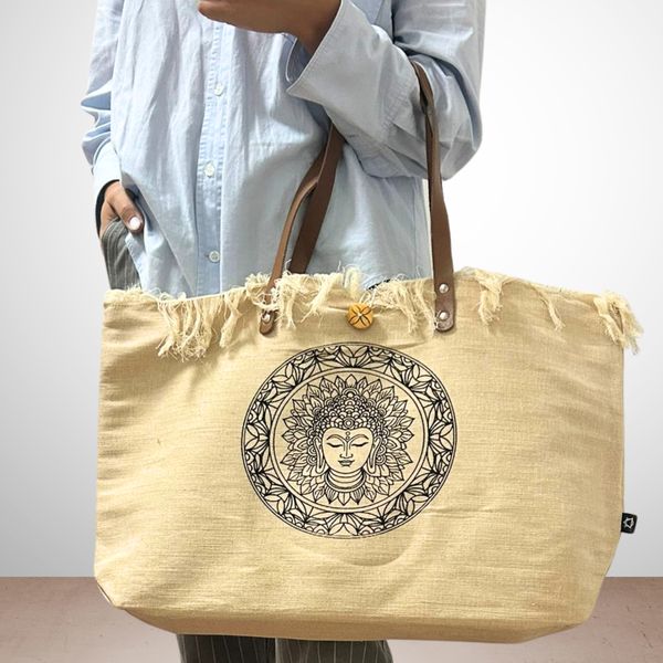 Groothandel Natuurlijke Tote Bags met Leren Handvat