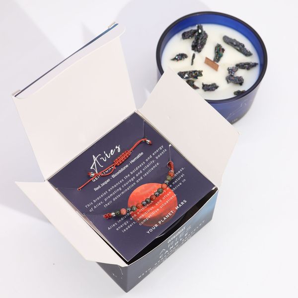 Zodiac Kristallen Kaars met Edelsteen Armband - Ram