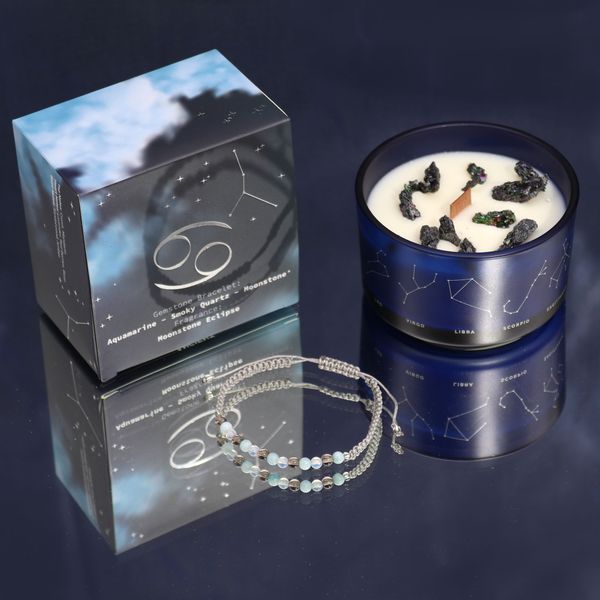 Zodiac Kristallen Kaars met Edelsteen Armband - Kreeft