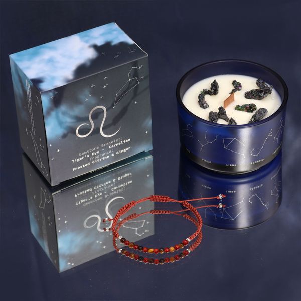 Zodiac Kristallen Kaars met Edelsteen Armband - Leeuw