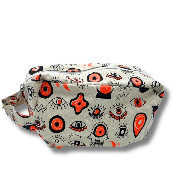 Kleine Multi-Ogen Katoenen Canvas Boxy Toilettas