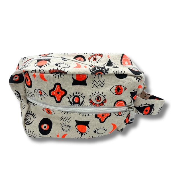 Kleine Multi-Ogen Katoenen Canvas Boxy Toilettas