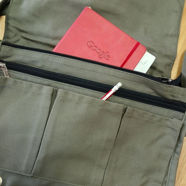 Katoenen Canvas Laptop Messenger Bag - Olijf