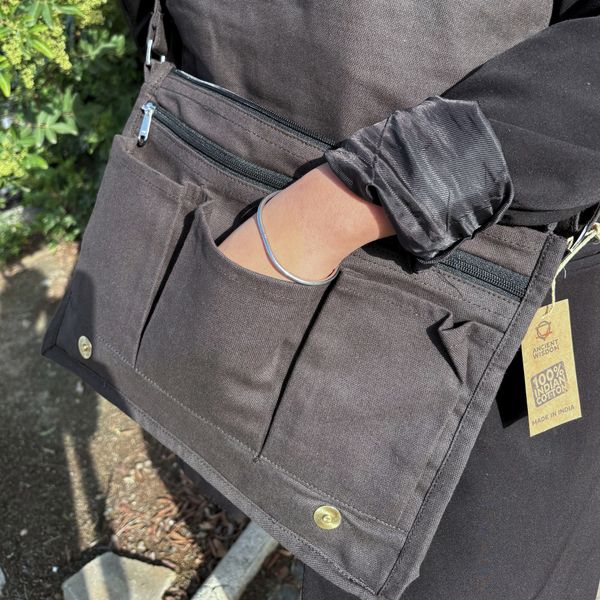 Katoenen Canvas Laptop Messenger Bag - Antraciet