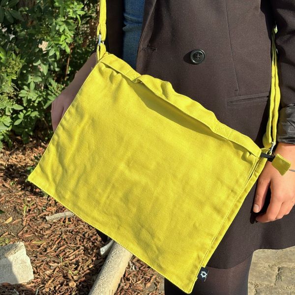 Katoenen Canvas Laptop Messenger Bag - Mosterd