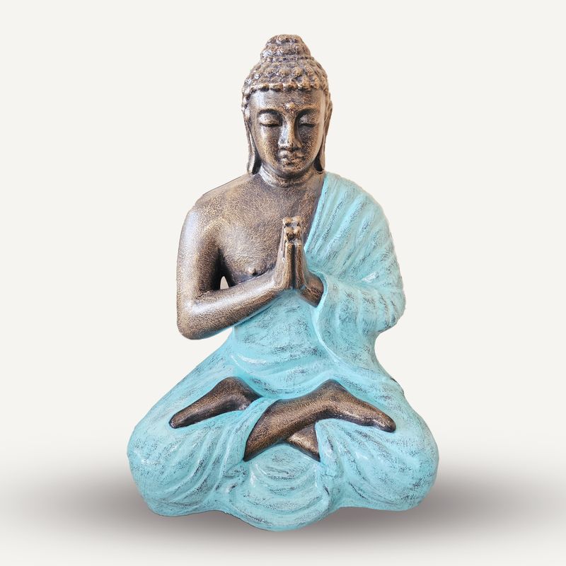Middelgrote Turquoise & Gouden Biddende Boeddha – 1,2 m