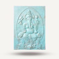 Groot Ganesha Wandreliëf met IJzeren Frame – Turquoise – 0,7 x 1 m