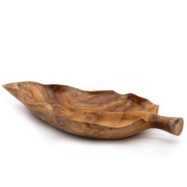 Grote Bladvormige Teakhouten Fruitschaal - 40x24x5cm