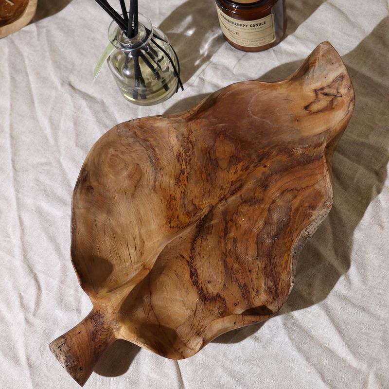 Grote Bladvormige Teakhouten Fruitschaal - 40x24x5cm