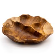 Gladde Ronde Teakhouten Fruitschaal met Drie Vakken - 30x5.5cm