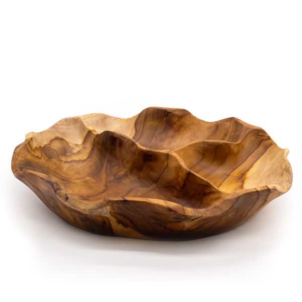 Gladde Ronde Teakhouten Fruitschaal met Drie Vakken - 30x5.5cm