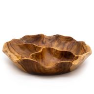 Gladde Ronde Teakhouten Fruitschaal met Drie Vakken - 30x5.5cm