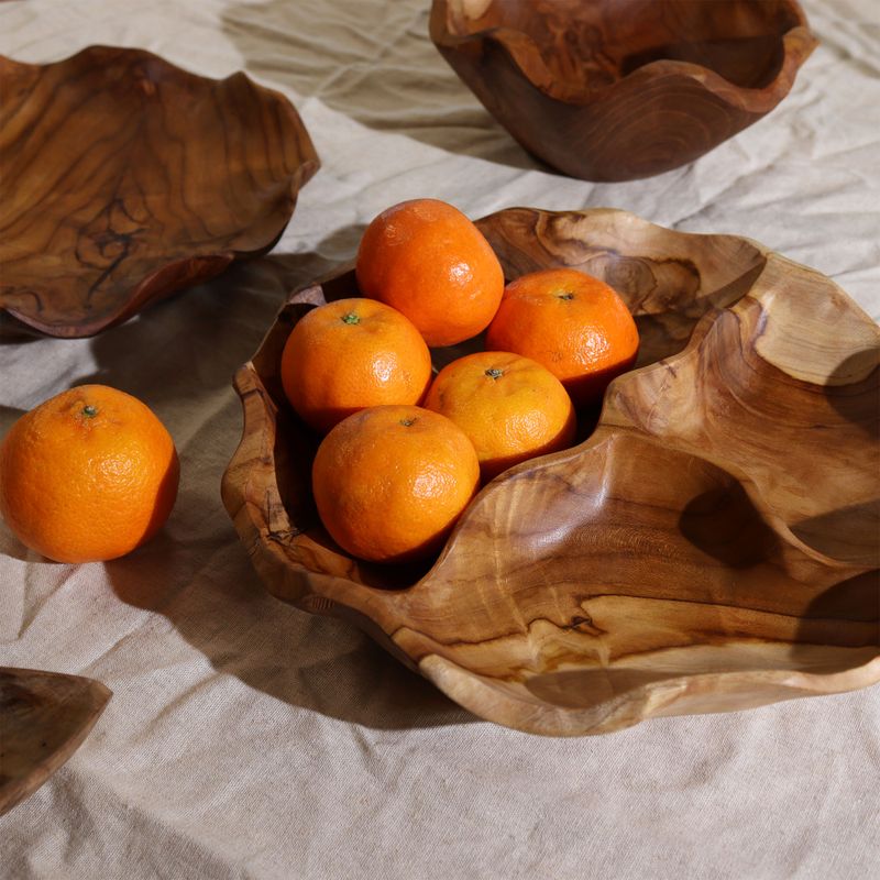 Gladde Ronde Teakhouten Fruitschaal met Drie Vakken - 30x5.5cm