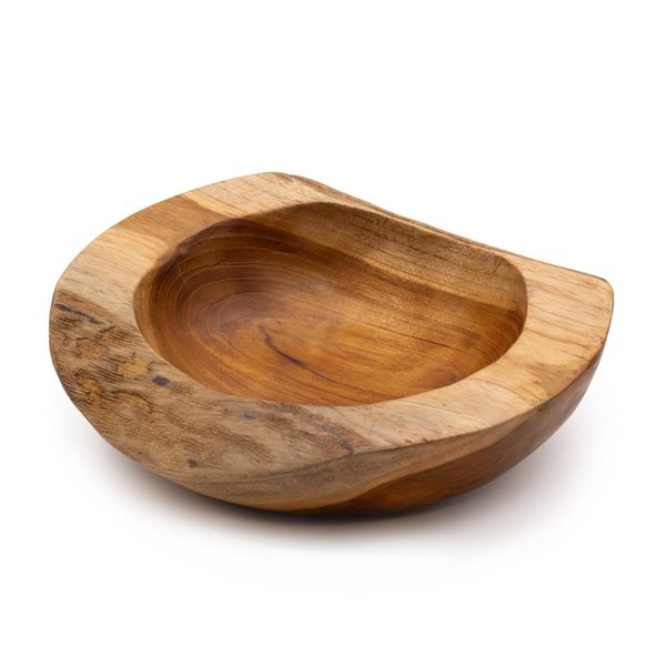 Middelgrote Natuurlijk Vormige Teakhouten Kom - 20x7cm