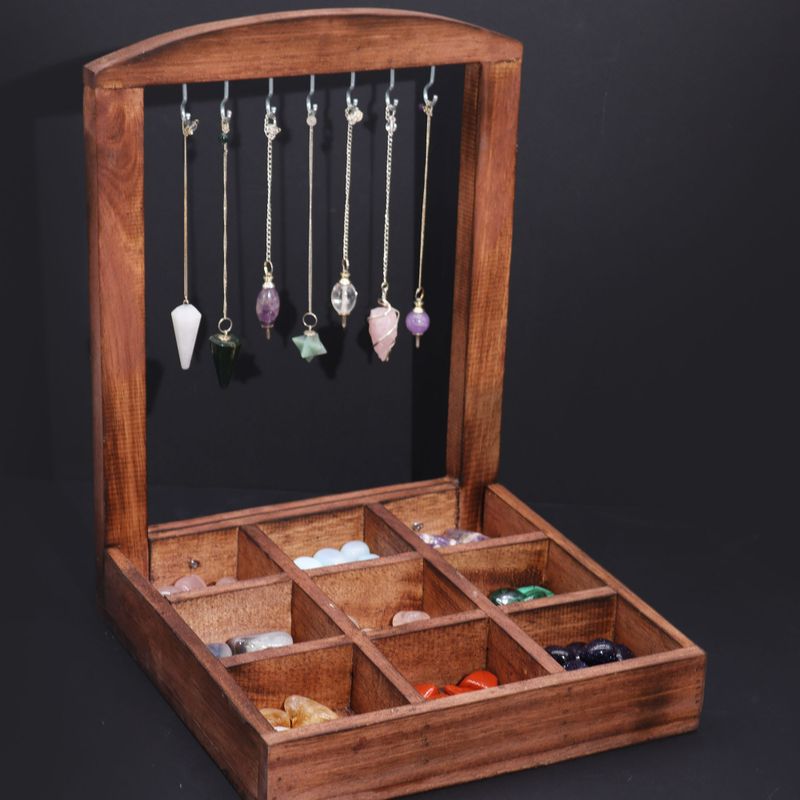 Hangstand & Display Tray - 9 (3x3) Vakken - Donker Hout